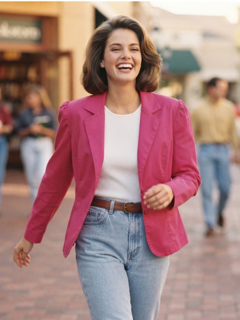 Dressbarn Women Large Blazer Hot Pink Cotton Blend Puff Shoulder Tailored Chic